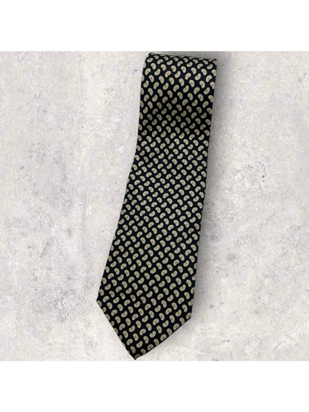 ED MITCHELL Silk Tie USA Navy Beige Paisley W:3.8" EUC